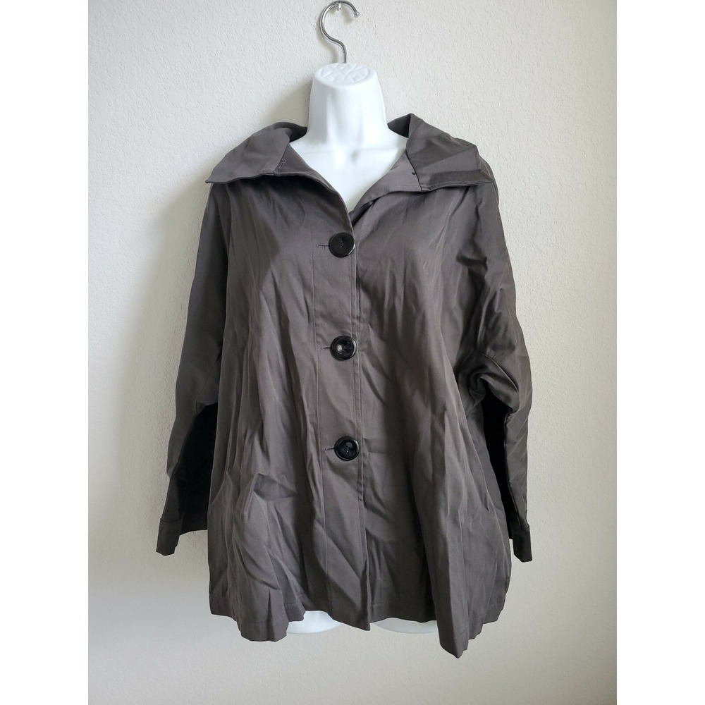 Blanque Women's Brown/Grey Button Top Size 1 Cotton Blend Pockets Swing Coat